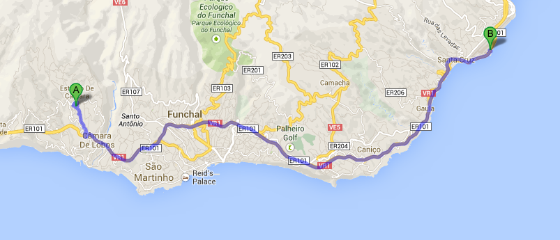 Map of Funchal Airport to Quinta do Estreito