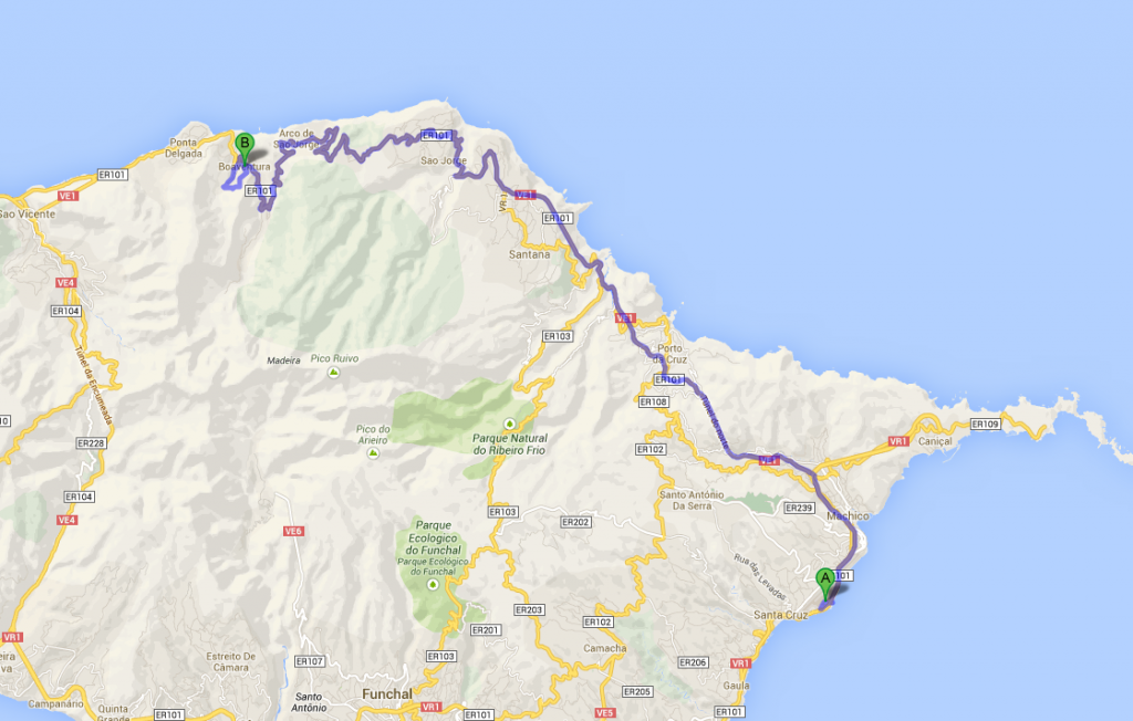Map of Funchal airport to Boaventura