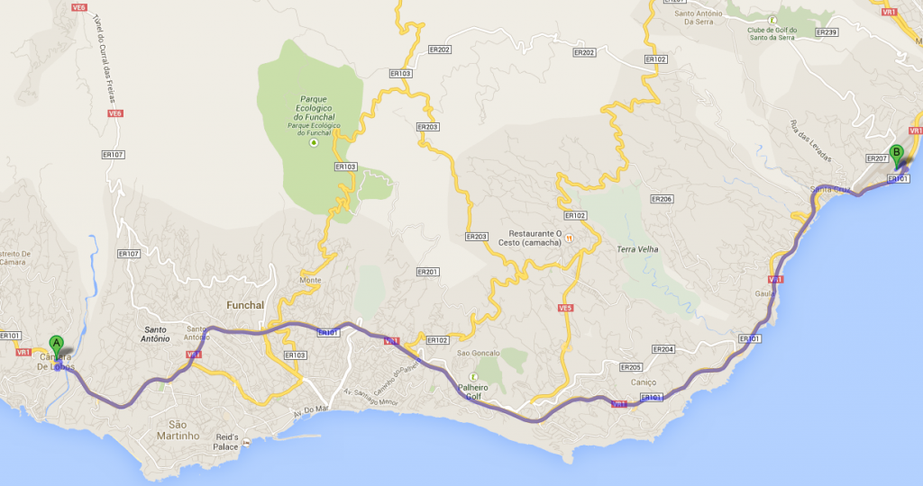 Funchal Airport Map to Camara Lobos