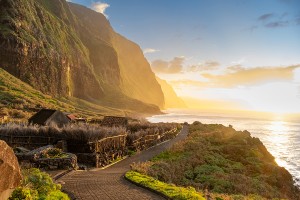 Volcanic,Rock,Cliffs,Achadas,Da,Cruz,In,Backlit,Sunlight.,Waves